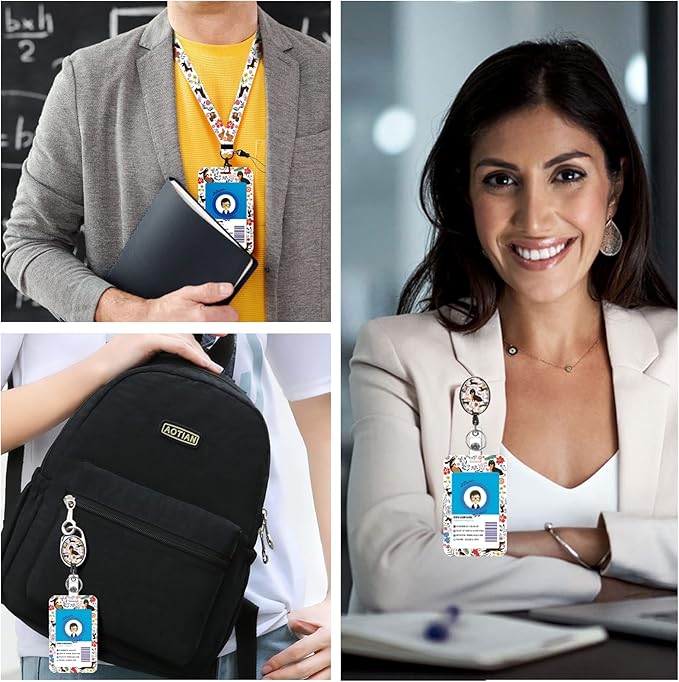 Cute Dachshund Badge Reels Retractable with Carabiner Reel Clip, ID Badge Holder Case with Detachable Lanyard Keychain, Nurse Doctor Office School Teacher Name Credit Card Pocket