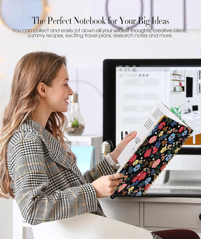 Cute Spiral Notebook Journal for Women, 200 Pages Lined Notebooks 8.5” x 11”, A4 Large Hardcover Spiral Journals with 100 GSM Thick Paper, College Ruled Notebook for Writing Work School, Rose Floral