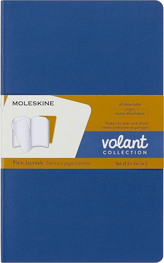 Moleskine Volant Journal, Soft Cover, Large (5" x 8.25") Plain/Blank, Forget-Me-Not Blue/Amber Yellow, 96 Pages (Set of 2)