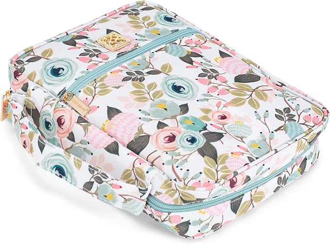 Mary Square Peach Floral 10.5 x 8 Canvas Zippered Bible Cover