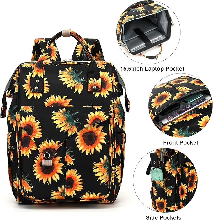Sunflower Laptop Backpack College School Backpack Bookbags Nurse Backpacks Travel Bags Casual Daypacks for Women Girls Fits 15.6 Inch Notebook