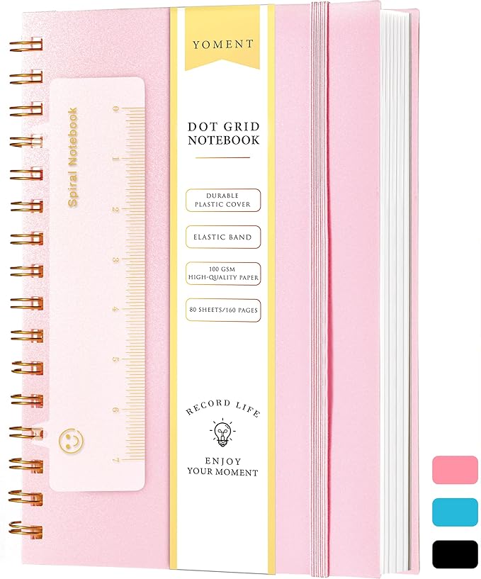 Dot Grid Spiral Notebook A5 Spiral Bullet Dotted Journal 160 Pages Thick Dot Paper Notebooks Plastic Hardcover Spiral Notebook 5x7 Wire Bound Notebooks for Note Taking School Office Supplies,Pink