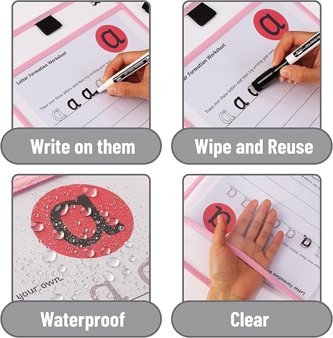 Mr. Pen- Dry Erase Pocket Sleeves, 10 x 14 Inch, 6 Pack, Pastel Colors, Plastic Sleeves, Dry Erase Pockets Reusable Sleeves, Dry Erase Sleeves, Clear Pocket Sleeves, Classroom Sleeves