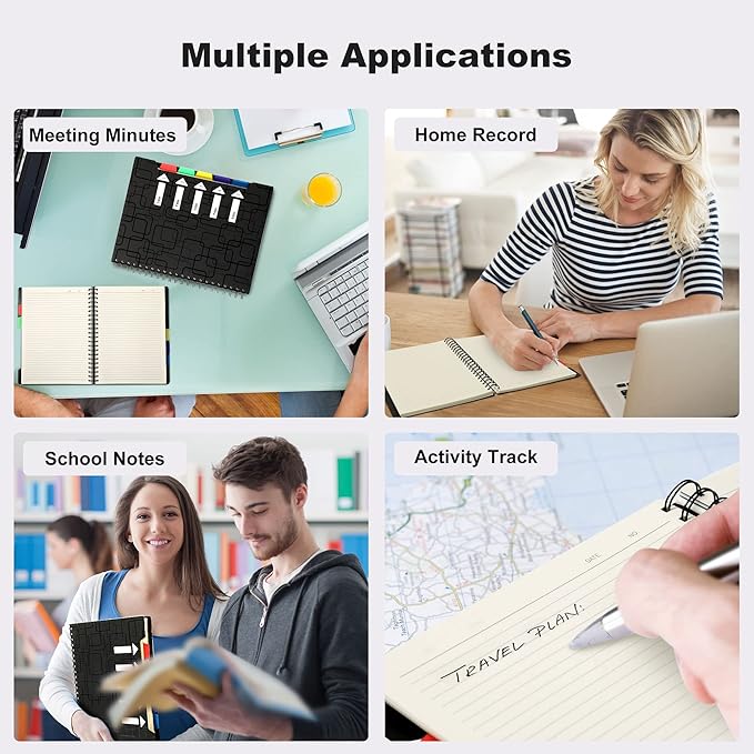 CAGIE 5 Subject Notebook College Ruled 8.5x11 240 Pages Spiral Notebook with Dividers Tabs A4 Notebooks for School Work Organization Note Taking, Black