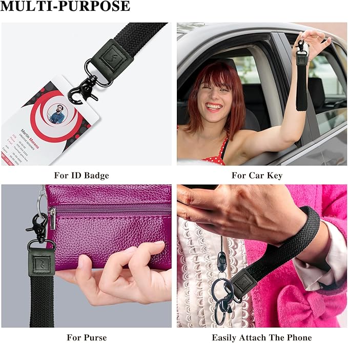 Fishent Stretchy Wristlet Keychain,Braided Cute Wrist Lanyards for Keys, Key Chain Holder for Women Men, Wrist Strap Keychain for Car Keys Phone Camera Wallet ID Badges Card (Black)