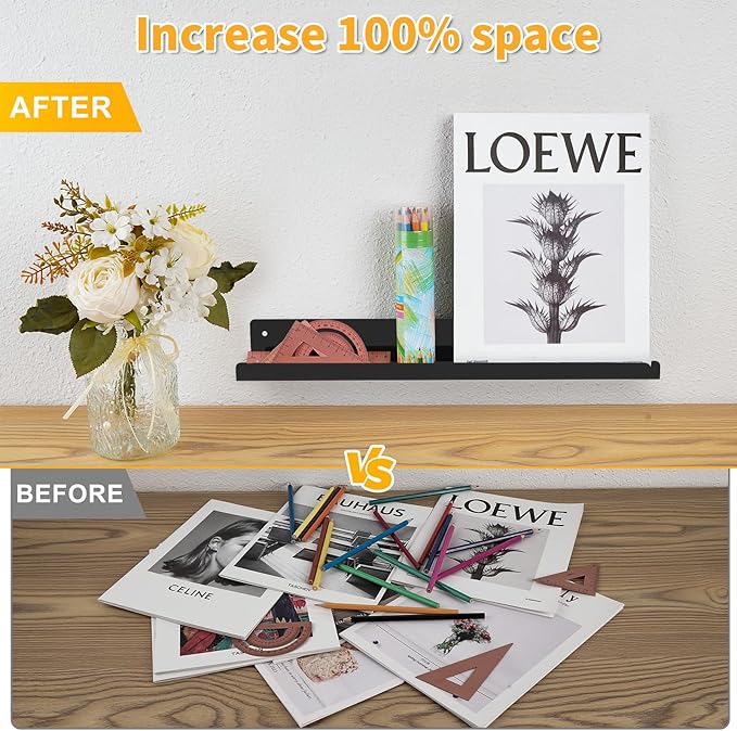 Magnetic Book Shelf for Whiteboard, Reusable Metal Magnetic Bookshelves with Strong Adsorption Capacity, 2-Pack 17'' for Classroom Whiteboard Office & Fridge Storage, Holds up to 12.5 lbs