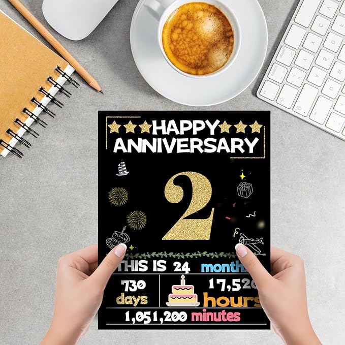 Joycard 2th Anniversary Card for Women Men, Gold Wedding Card for Wife Husband, Sweet Marriage Decorations Gifts for Couple, Perfect for Her Him on Anniversary Day, Back in 2023