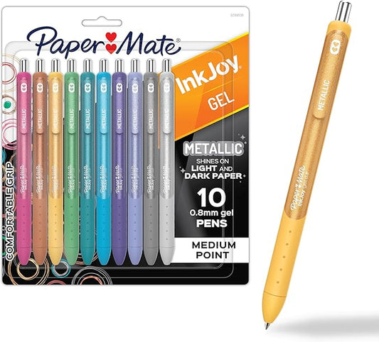 Paper Mate InkJoy Gel Pens, Metallic Pens, Retractable, Medium Point, (0.8mm) Assorted Colors, 10 Count