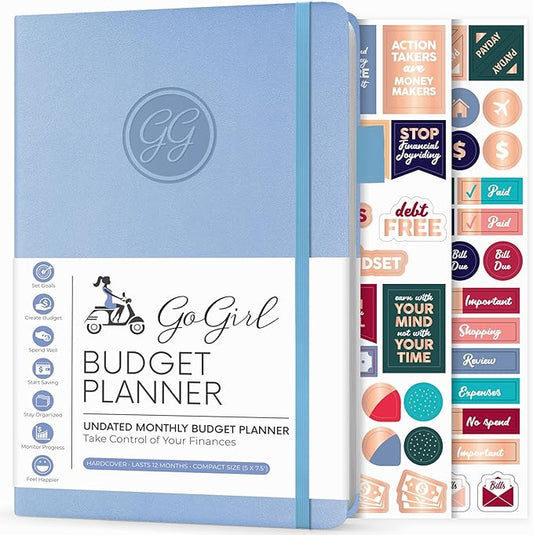 GoGirl Budget Planner – Monthly Financial Planner Organizer Budget Book. Expense Tracker Notebook Journal to Control Money, Compact (Light Blue)
