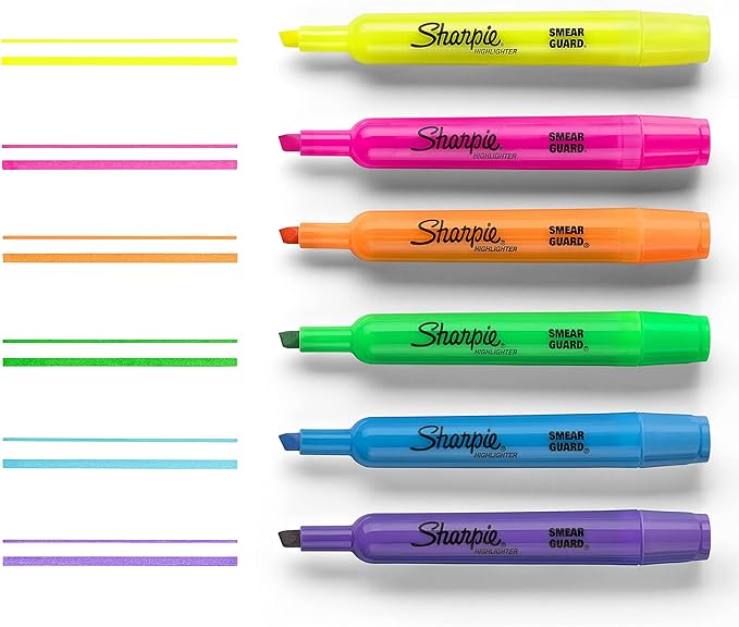 Sharpie Tank Style Highlighters, Chisel Tip Fluorescent Highlighter Marker Set, Office And Teacher Supplies, Assorted, 12 Count