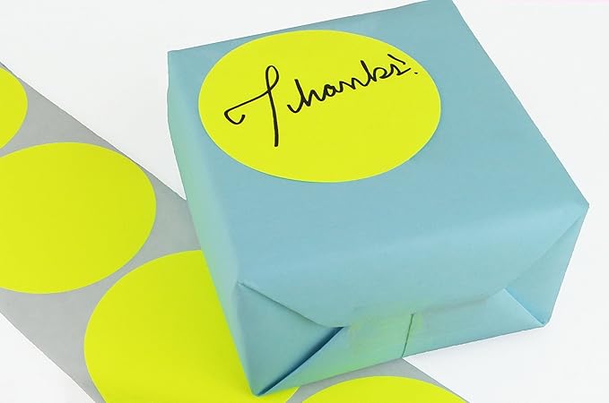 ChromaLabel 3 Inch Circle Sticker Labels, High Visibility Round Colored Stickers, Permanent Labels - 500 Sticky Dots per Roll, Fluorescent Yellow Dot Stickers