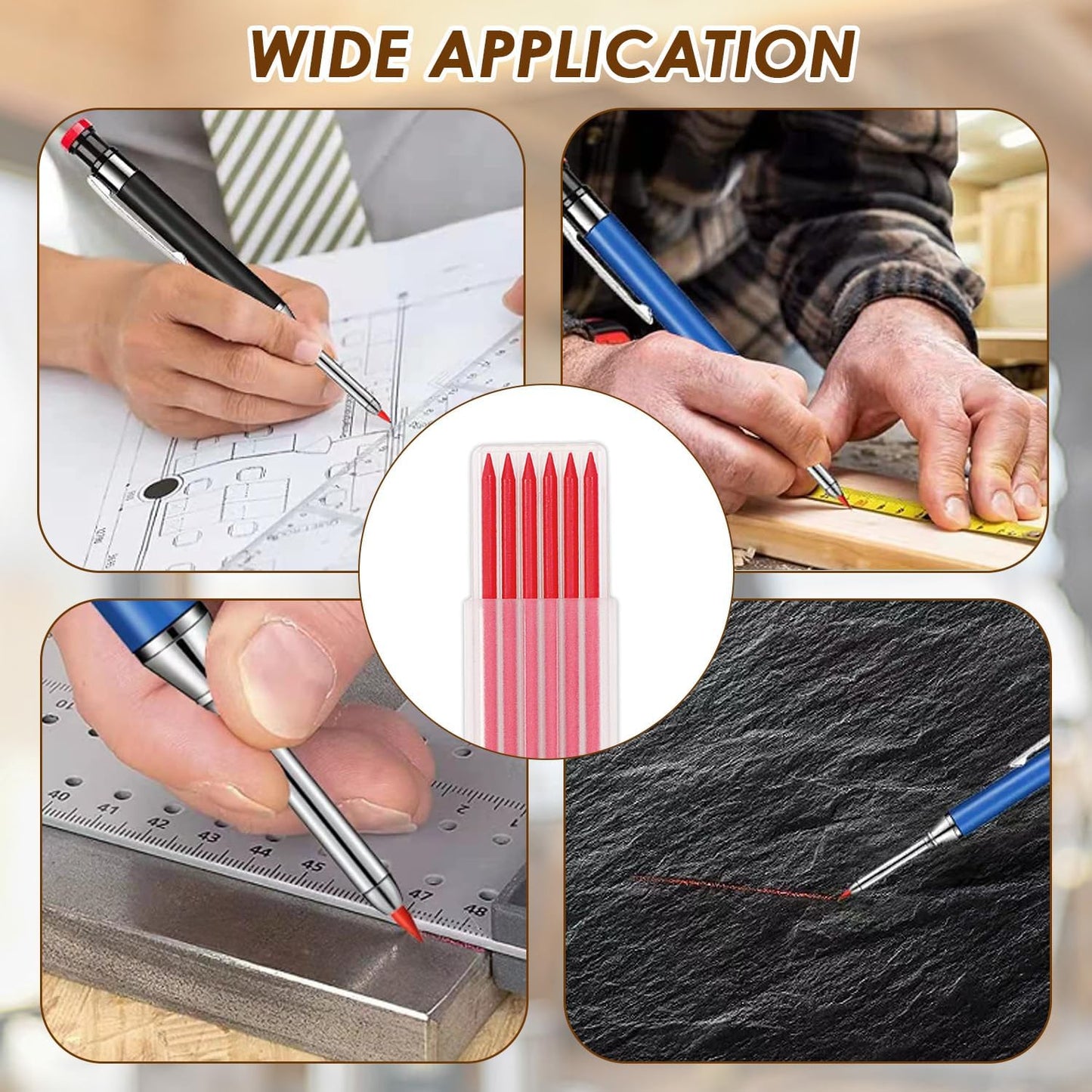 24Pcs 2.8mm Carpenter Pencil Refill Long Lasting HB Refill for Construction Pencils Replacements Carpenter Marker Graphite Woodworking Mechanical Pencil Leads(Red)