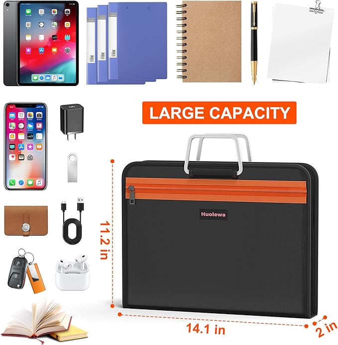 Fireproof Accordion File Organizer with 13 Pocket, Document Organizer with Handle & Labels, Expanding File Folder Multi-Layer Portable Home Travel Storage for Letter A4 Files and More