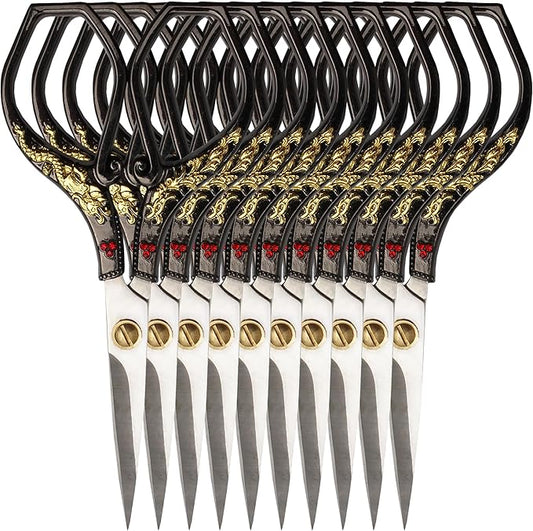 JubileeYarn Gold Dragon Relief w/Red Crystals Embroidery Craft Scissors - Black - 10 Scissors