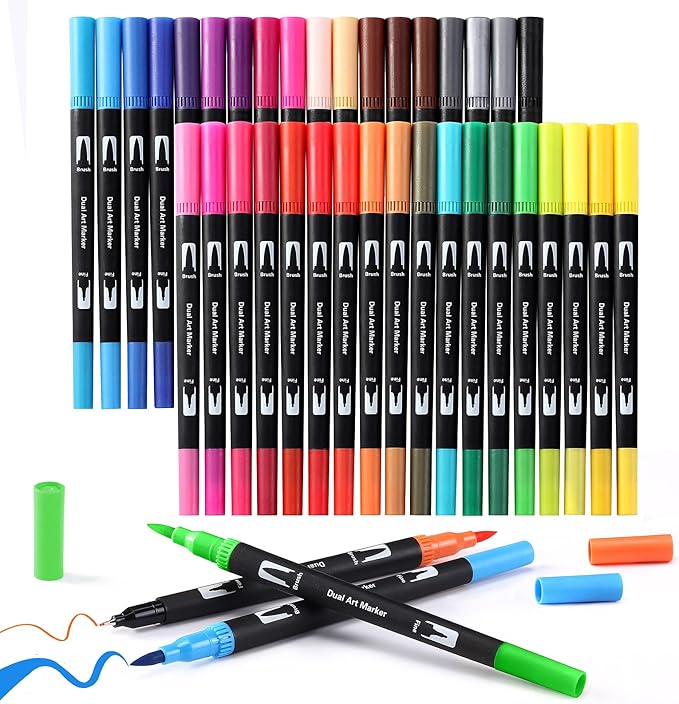 Brush Markers for Adults Coloring,36 Colors Art Markers Colored Pens for Bullet Journaling Note Taking Drawing Calligraphy Lettering,Art School Supplies