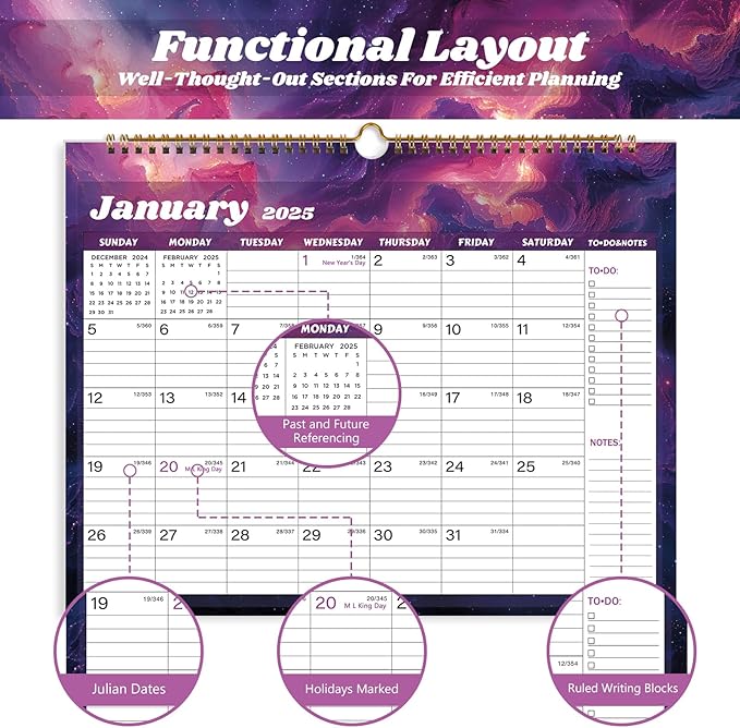 2025 Calendar 12 Month Wall Calendar 2025, Jan to Dec 2025 Calendar with Julian Dates, 14.8" X 11.5" (2025 Wall Calendar Star Dust)