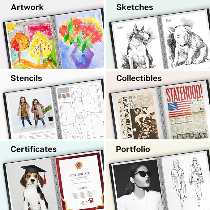 Dunwell 11x14 Binder with Sleeves (Black), 24 Pockets Display 48 Pages, Large Folder with Plastic Sleeves,11x14 Presentation Book with Protector Sleeves, Kids Art Portfolio 14x11,Clear Pages,Vertical