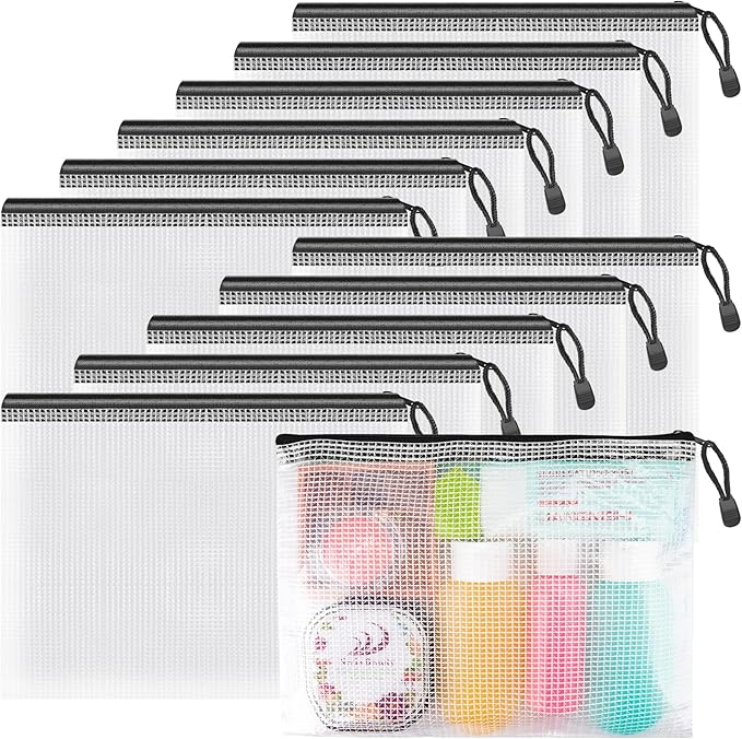 Umriox Small Zipper Pouch, 9.5x7.1 in (Black, 12 Packs), Zipper Bags with Zipper for Office Supplies Travel Accessories