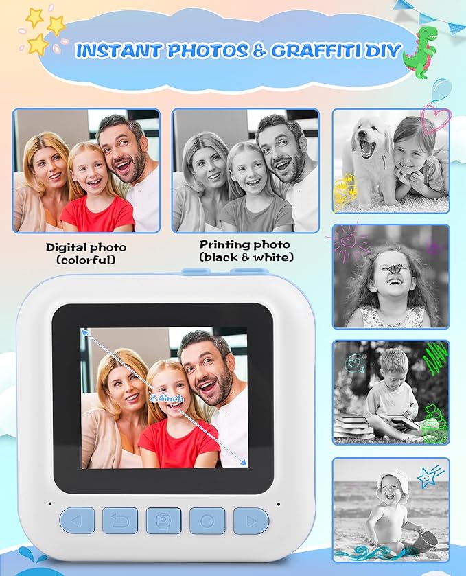 Kids Camera Instant Print, Birthday Day Gifts for Kids Boys Age 3-12, Kids Digital Camera with 1080P Videos, Toddler Toys for 4 5 6 7 8 9 Year Old Boys Girls, Blue