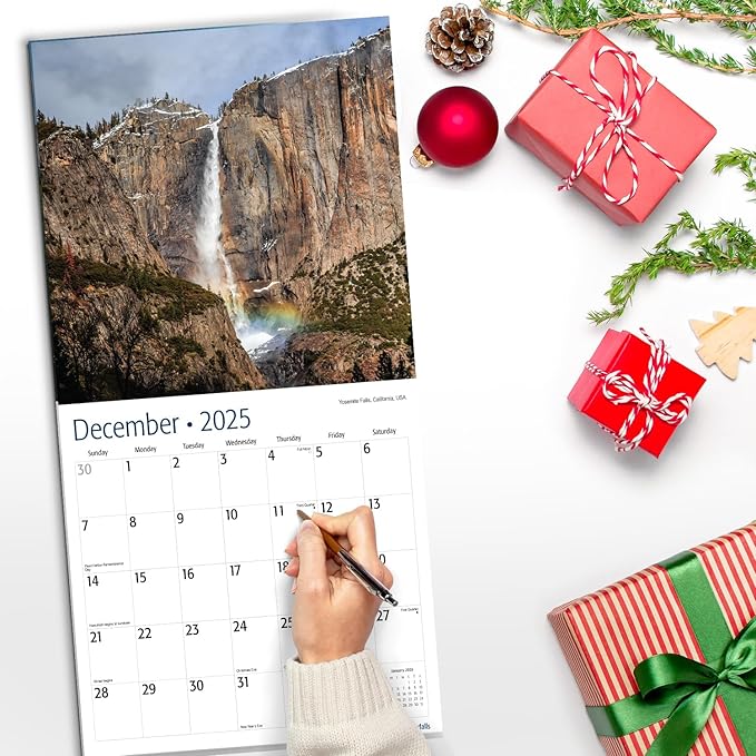 RED EMBER Waterfalls 2025 Wall Calendar 12 Month | 12" x 24" Open | Thick & Sturdy Paper | Giftable | Calendar 2025