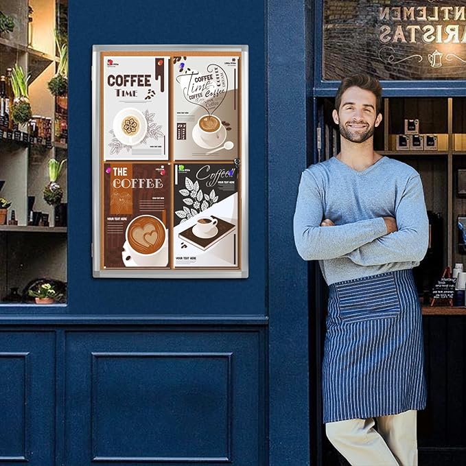 Outdoor Enclosed Bulletin Board, Weatherproof Cork Noticeboard with Clear Acrylic Locking Door, Wall-Mounted Silver Aluminum Framed Display Case,36x24in (5xA4)