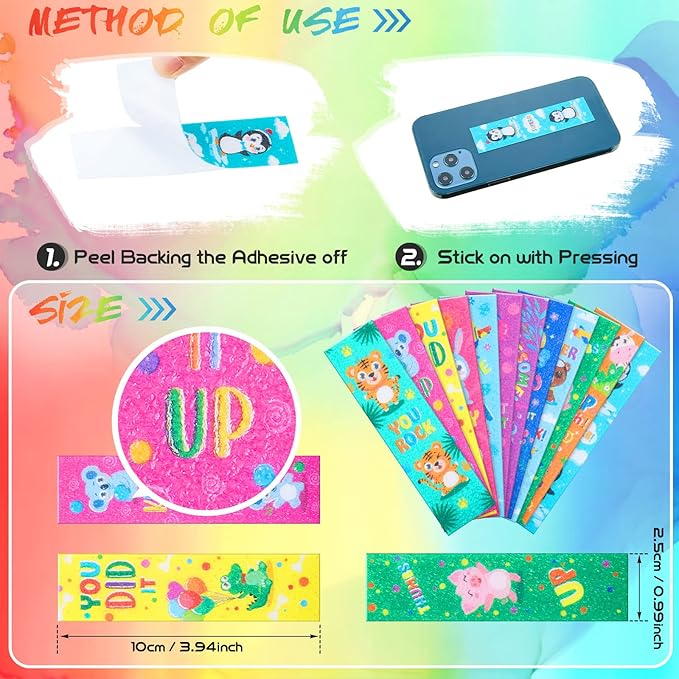 36 Pieces Anxiety Sensory Stickers Cute Fidget Textured Strips Toys Anti Stress Tactile Rough Sensory Calm Textured Strips Adhesives Anxiety Relief for Adults Teens Desk Classroom (Animal Style)