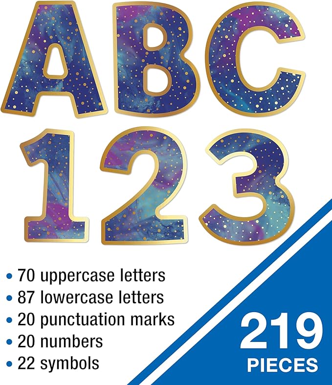 Carson Dellosa 219-Piece 4 Inch Galaxy Marble Cutout Letters for Bulletin Boards, Numbers, Punctuation & Symbols, Space Themed Bulletin Board Letters, Galaxy Classroom Letters for Bulletin Board