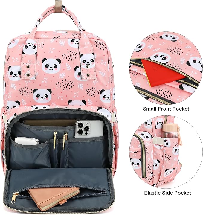 Panda Laptop Backpack College Bookbag School Backpack for Women Girls, Travel Backpack 15.6 Inch Computer Backpacks (Pink)