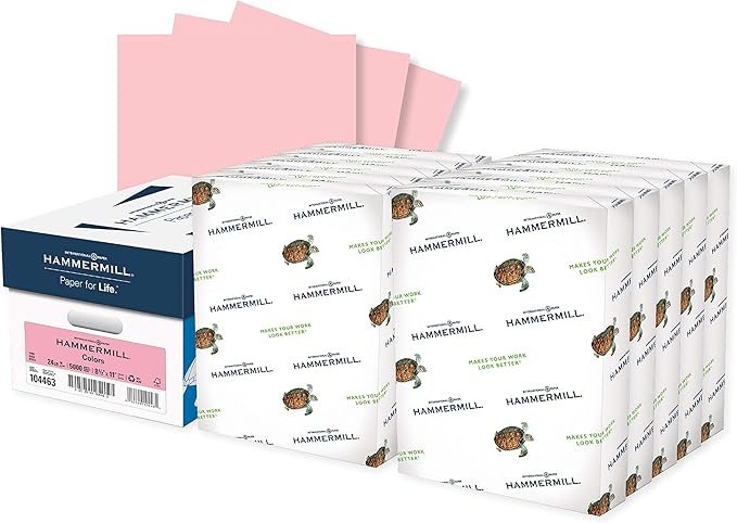 Hammermill Colored Paper, 24 lb Pink Printer Paper, 8.5 x 11-10 Ream (5,000 Sheets) - Made in the USA, Pastel Paper, 104463C