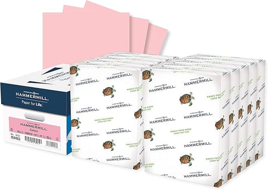 Hammermill Colored Paper, 24 lb Pink Printer Paper, 8.5 x 11-10 Ream (5,000 Sheets) - Made in the USA, Pastel Paper, 104463C