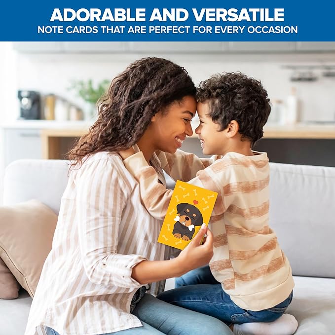 Decorably 50 Pack 6x4in Dog Blank Cards with Envelopes and Stickers, 25 Adorable Designs Blank Dog Note Cards with Envelopes - Baby Shower, Kid's Party, Birthday