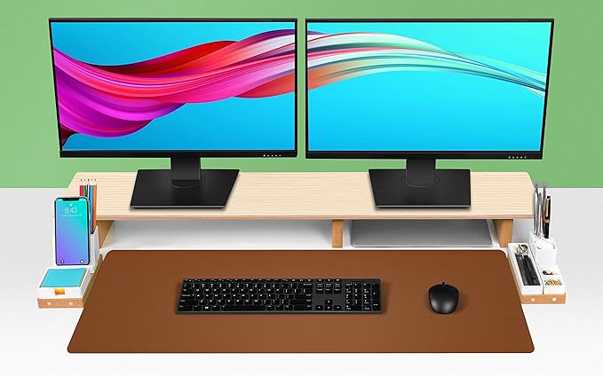 Aothia Leather Desk Pad Protector, Mouse Pad, Office Desk Mat, Non-Slip PU Leather Desk Blotter, Laptop Desk Pad, Waterproof Desk Writing Pad for Office and Home (Brown,36" x 17")