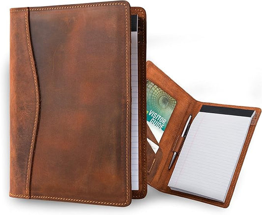 PEGAI Handmade 100% Leather Padfolio | Junior Legal Pad Folder Organizer for Business School Office Conference | Resume Interview Document Organizer Folio | Eriksen (Mahogany Brown)