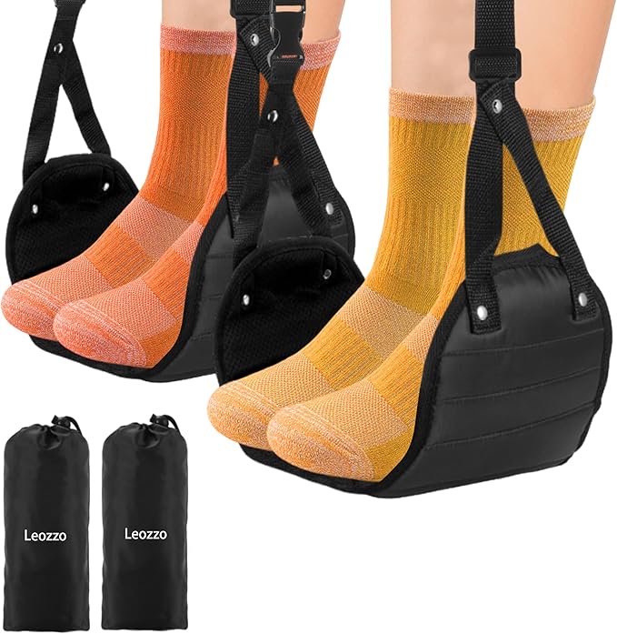 Airplane Foot Hammock Travel Footrest, Leozzo Essentials Airplane Foot Rest to Relax Your Feet, 2 Pack Foot Hammock for Plane Travel,Travel Accessories,Airplane Essentials (Stripe)