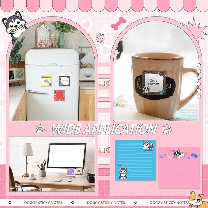 9 Pads Cute Sticky Notes Cartoon Animal Self Stick Notepads 3x3 Inches Notes Adhesive Memo Pad Office Decor Gifts for Students School Office Meeting (Dog)
