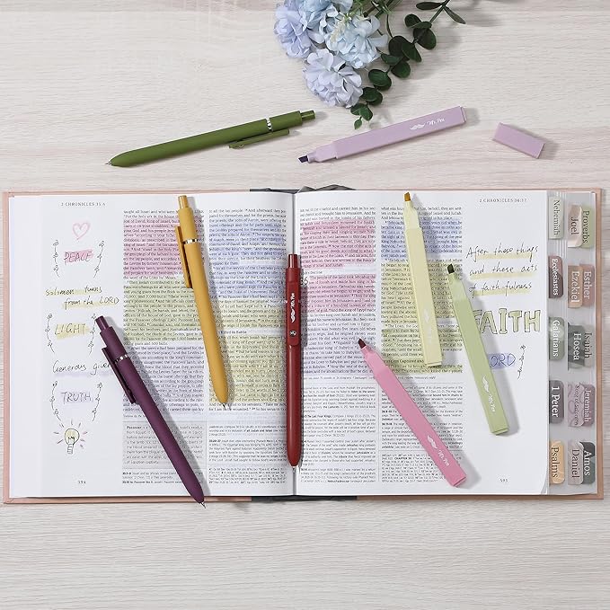 Mr. Pen- Aesthetic Highlighters and Gel Pens, 10 Pack, Vintage Color Bible Highlighters No Bleed, Black Ink Gel Pens, Highlighter Pens, No Bleed Highlighters for Bibles, Gel Pens