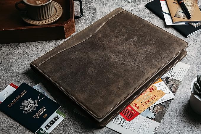 Personalized Leather Portfolio for Men, Engraved Leather Clipboard Portfolio Binder, Custom Leather Legal Pad Padfolio, Christmas Gift for His/Her (Clipboard, Grey-Standard)