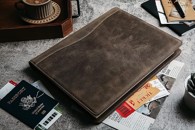 Personalized Leather Portfolio for Men, Engraved Leather Clipboard Portfolio Binder, Custom Leather Resume Padfolio for Women, Christmas Gift for His/Her (Clipboard, Grey-Custom)