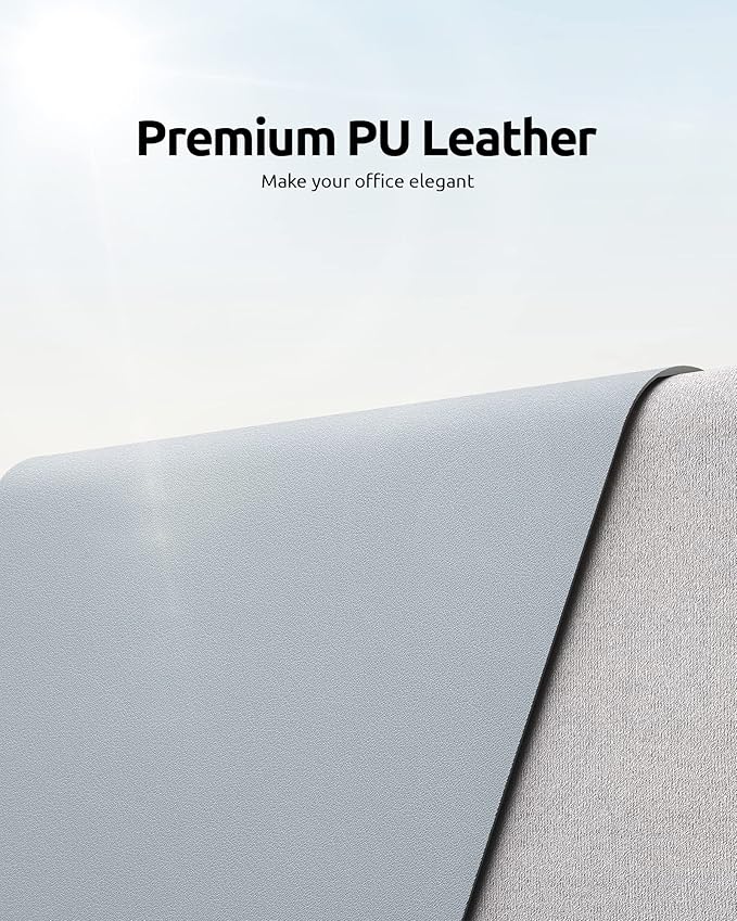 YSAGi Leather Desk Protector, Office Mat, Large Mouse Mat, Non-Slip PU Leather Blotter, Laptop Desk Mat, Waterproof Writing Pad for Office and Home (Light Grey, 35.4" x 17")