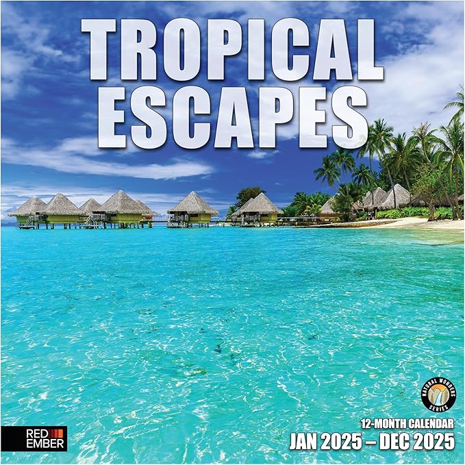 RED EMBER Tropical Escapes 2025 Wall Calendar 12 Month | 12" x 24" Open | Thick & Sturdy Paper | Giftable | Calendar 2025