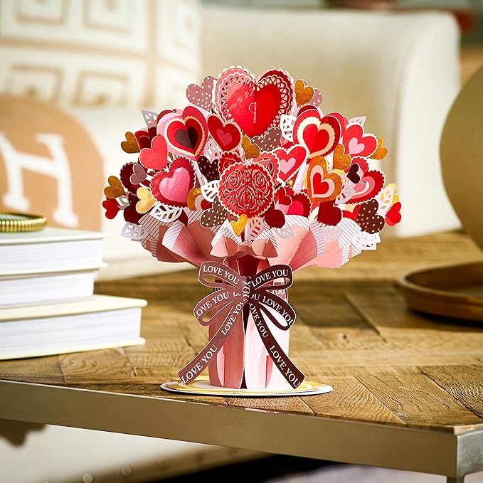 Paper Love HugePop 3D Heart Bouquet Pop Up Card, with Detachable Paper Flower Bouquet, For Birthday, All Occasions - Jumbo 10" x 14" Cards - Includes Envelope and Note Tag