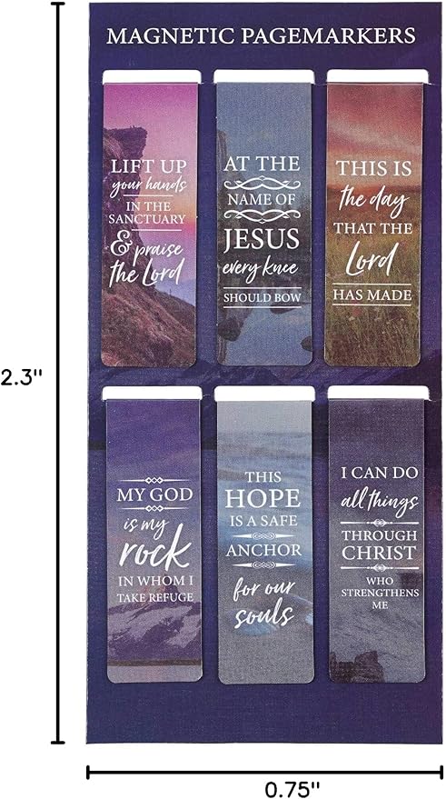 Christian Art Gifts Magnetic Scripture Bookmark Set with Bible Verse: Lift Up Your Hand -Psalm 134:2 Inspirational Scenic Magnetic Bible Verse Pagemarker Set of 6 for Bibles and Books Size 2.3” x 0.8”