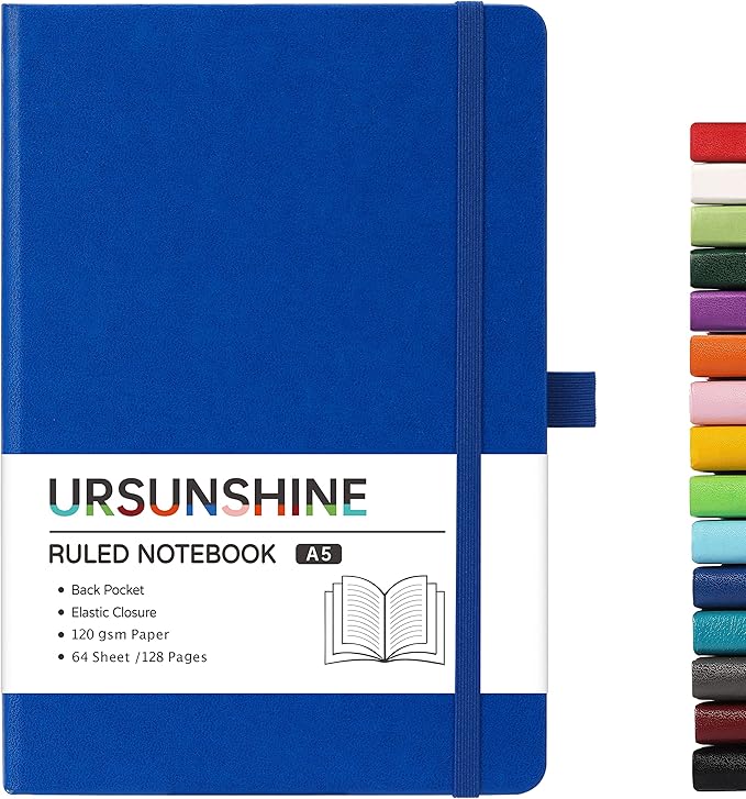 Ruled Notebook/Journal - Classic Lined Journal/Notebook, Hardcover with Thick Paper, 5.3" x 8.26", Banded + Pen Holder +Inner Pocket - Deep Blue