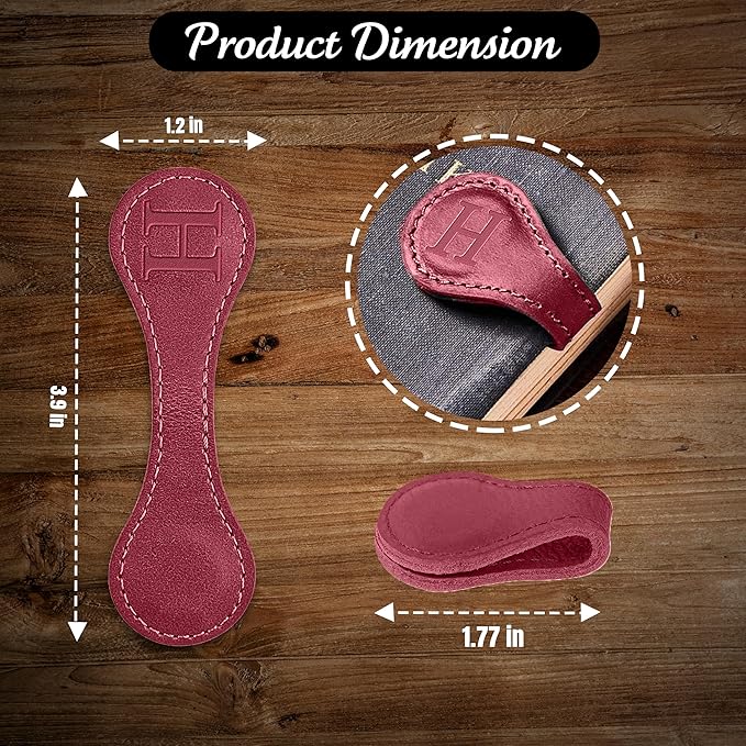 Personalized Leather Magnetic Bookmarks (1 Pack) Vintage Custom Engraved Initial ID Identification Book Marker Clip Gift for Book Lover Avid Readers (Letter H, Red)