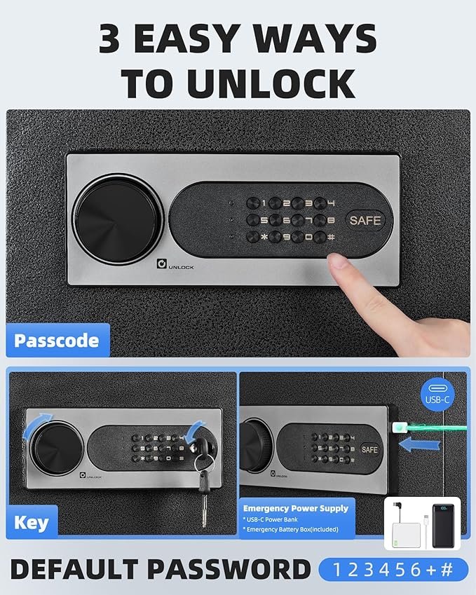 DAYI Safe Box, 2.0 Cubic Feet Home Safe with Fireproof Waterproof Bag, Security Safe Box for Money Cash Valuables, Digital Electronic Keypad, Dual Alarm System, Removable Shelf - D-45