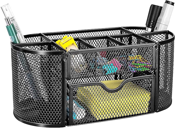 Amazon Basics Mesh Desk Office Organizer, Black, 9.25" x 4.53" x 3.94"