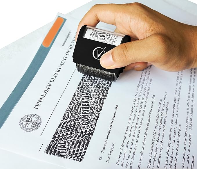 Identity Theft Protection Roller Stamps Wide Kit - Confidential Roller Stamp, Anti Theft, Privacy & Security Stamp, Designed for ID Blackout Security - Classy Black with 3 Refills