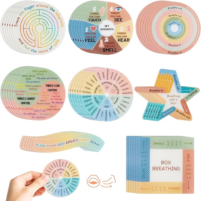 H1vojoxo 48PCS Breath Anxiety Sensory Stickers Anti Stress Textured Sensory Stickers Tactile Textured Mindfulness Sticker for Desk and Phone Stress Anxiety Relief Adhesive for Children Adults