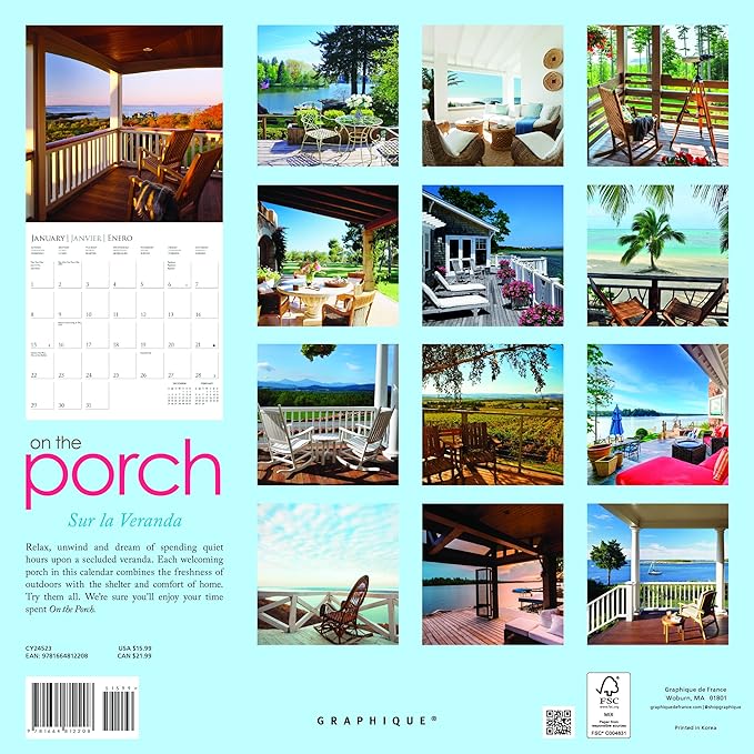 Graphique 2023 On the Porch Wall Calendar | 12” x 12” | Thick Paper | Home & Office Organizer | Large Monthly Grid | 3 Languages & Marked Holidays | 4 Month Preview Page for 2024…