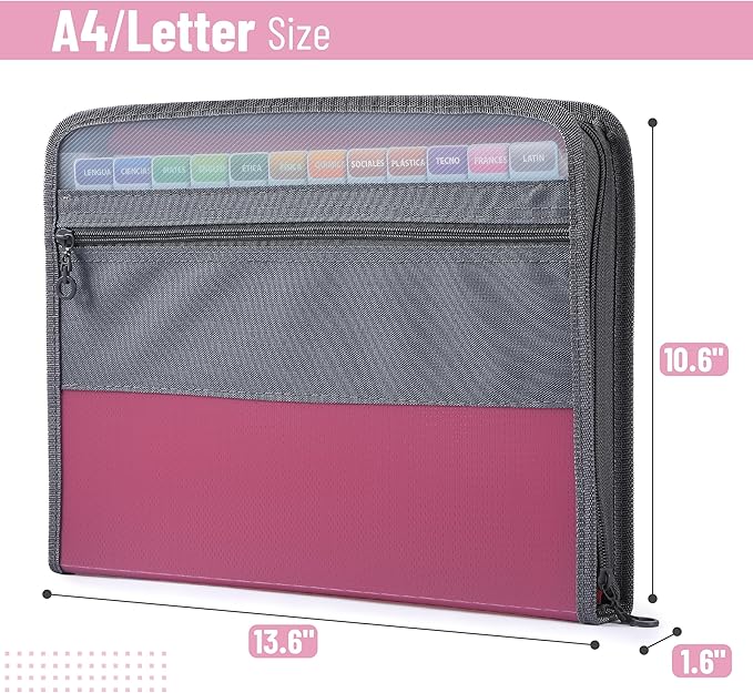 Mr. Pen- Accordion File Organizer, 13 Pockets, Pink, Document Organizer, Expanding File Folder Organizer, Accordion Folders for Documents, Accordian Folder, Accordian File Organizer